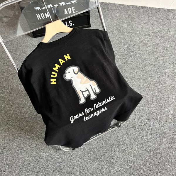 Camisetas masculinas de moda japonesa letra de cachorro impressão de cães de algodão camiseta solta casal de mangas curtas camisetas