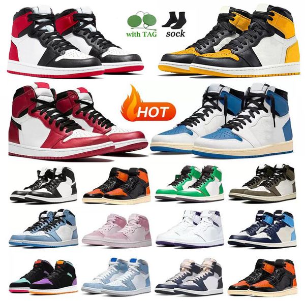

various styles basketball shoes jumpman 1 mid obsidian unc hyper royal silver toe bordeaux university blue trainers lucky patent pink green, Black