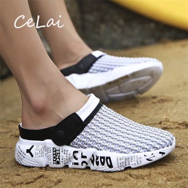 

celai size 39 summer mesh shoes men sandals beach slippers male sneaker clogs man zuecos sandalias zapatos hombre a032 220623, Black