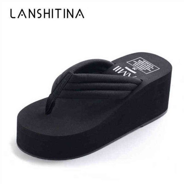 

slippers new 2022 fashion women flip flops summer beach platform slippers casual outside wedges sandals shoes leisure 6cm 220809, Black
