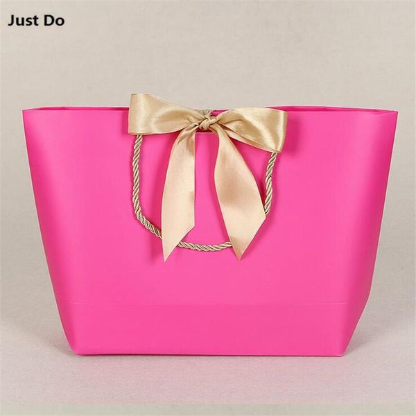 Brocada de presente 10pcs Pink Paper Bagsthick Festival Bag Shopping Shopping Jóias Roupas de Armazenamento Bolsa de Casamento