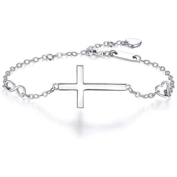 

s925 silver cross charm bracelet 8-character heart, Golden;silver
