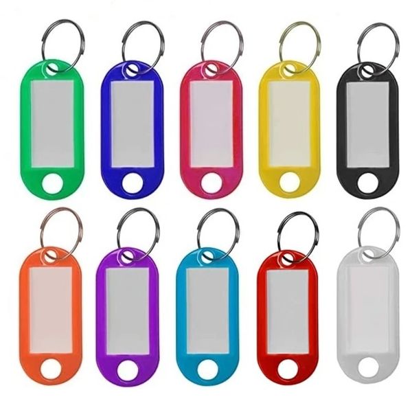 100 pçs/lote chaveiros de plástico resistente ID tags chave com anel dividido para quarto numerado nome bagagem etiquetas de bagagem chaveiros evitar etiquetas perdidas por atacado