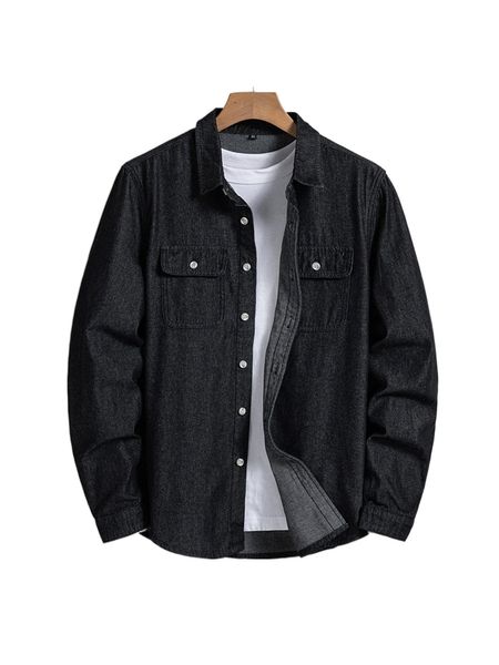 

men flap pocket denim shirt without tee h686#, White;black