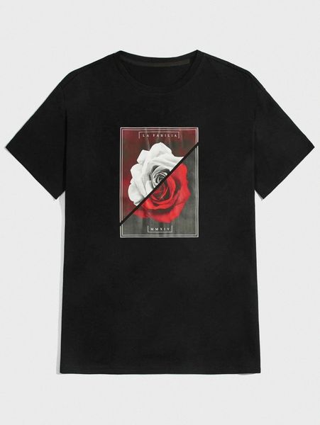 

romwe guys letter floral graphic tee m1ah#, White;black