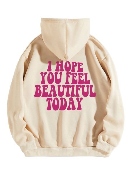 

slogan graphic drawstring thermal lined hoodie t0wm#, Black