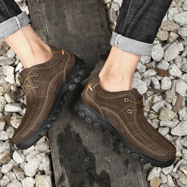 

Sports Shoes Men Solid Color PU Hand Stitching Simple Wild Outdoor Thick Bottom Mountaineering Tooling Casual Shoes DP429, Clear