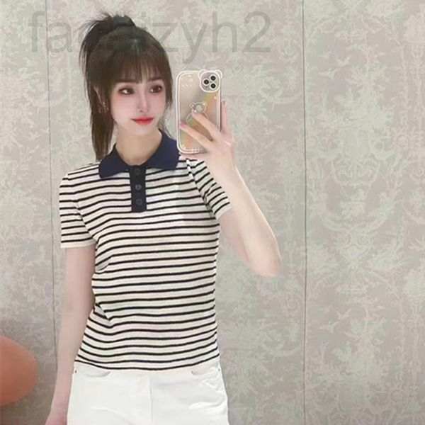 

women's knits & tees designer 22 new summer lapel intercolor wool knitted short sleeved women's fashion w6g0, White