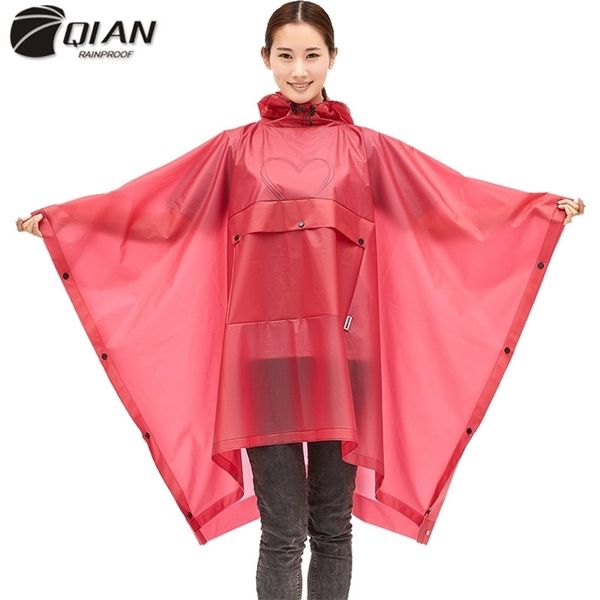 Qian impermeável feminina capa de chuva de bicicleta ecológica Casaco de TPU impermeável para mulheres/homens Caminhando de chuva Men's Coat 201015