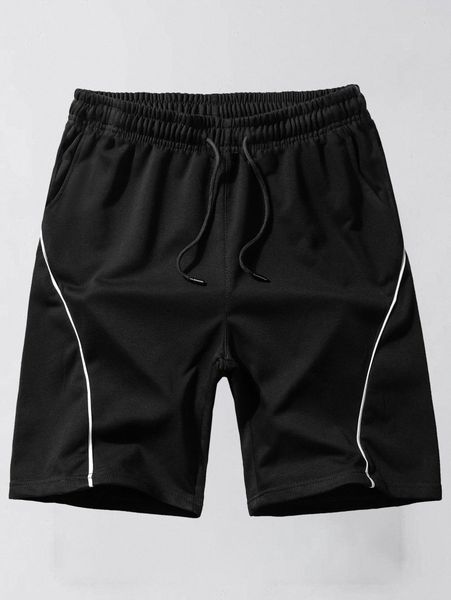 

romwe guys contrast binding drawstring shorts 97cj#, White;black