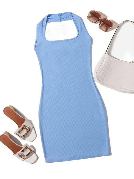 

solid rib-knit bodycon dress q0g0#, Black;gray