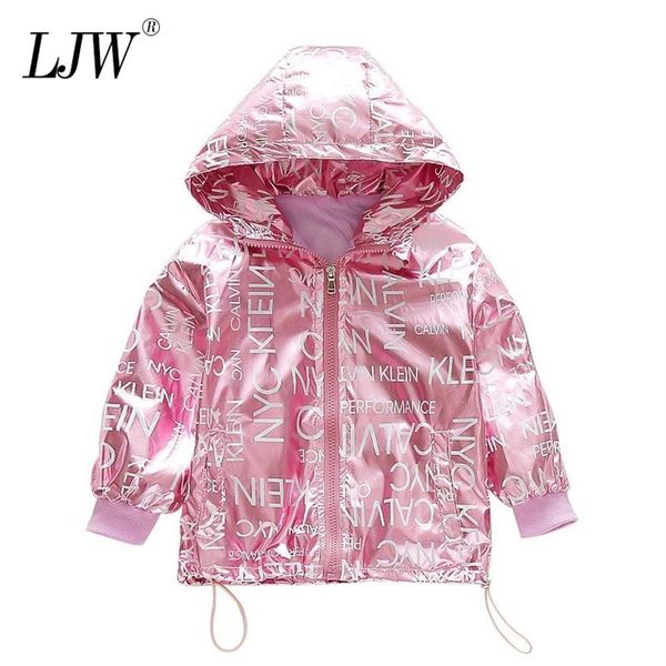 

girls windbreaker hooded jacket for child clothing 2020 brand alphabet silver pink girls outerwear coat spring autumn 3-12t kids l257n, Blue;gray