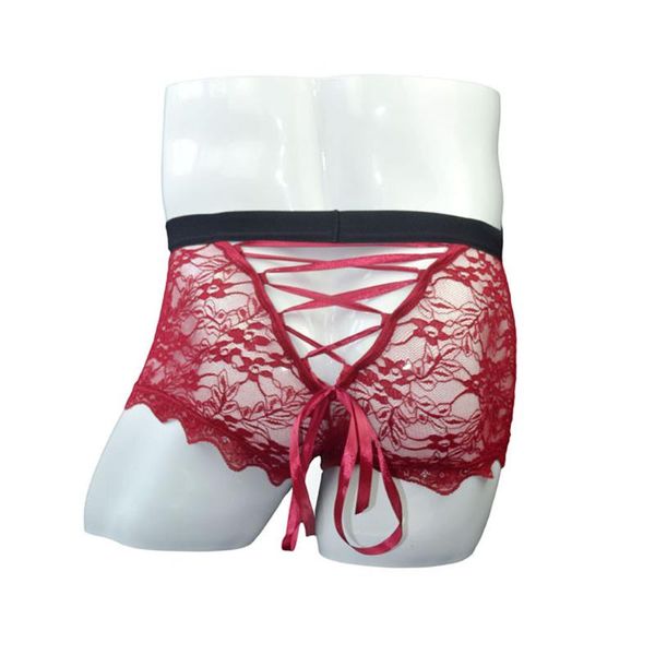 Mutande Uomo sexy Boxer in pizzo Pantaloncini Vita bassa Uomo Intimo sessuale Lingerie Tronco Maglia trasparente Vedi attraverso Mutande eroticheMutande