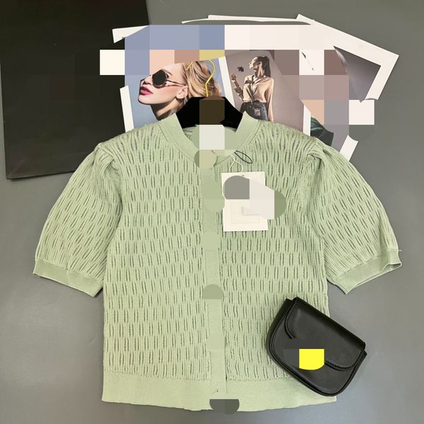 

727 2022 milan runway autumn summer brand same style sweater short sleeve crew neck pullover green white plaid striped pullover womens pingy, White;black