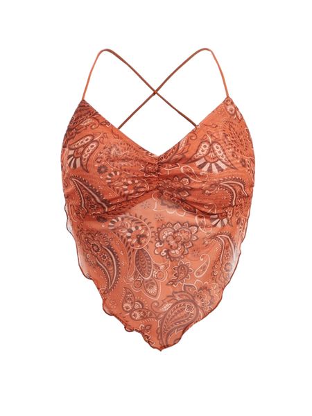 

floral criss cross ruched bust mesh halter o1yk#, White