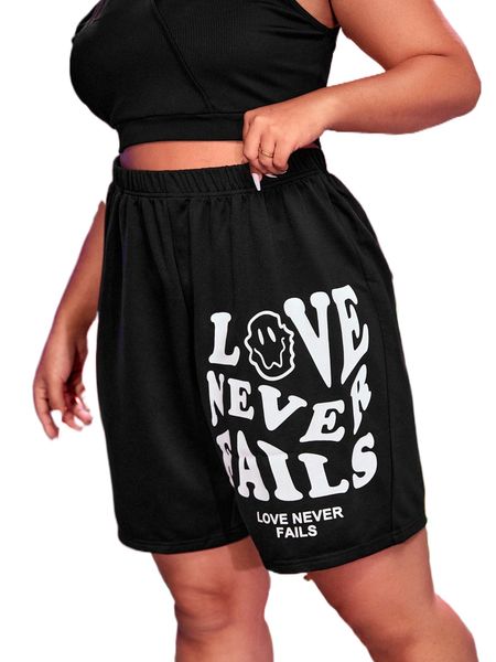 

plus slogan & expression print shorts j5t8#, Black