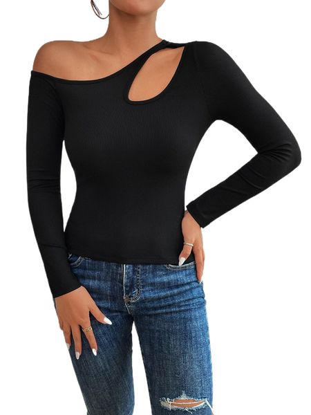 

petite asymmetrical neck cut out tee 05or#, White