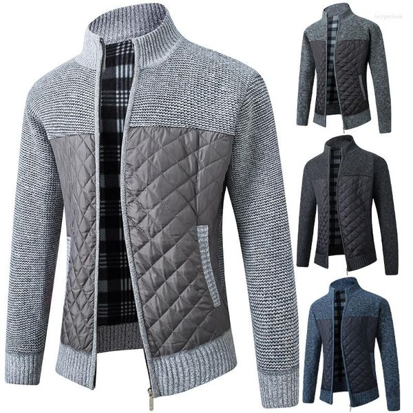 Suéteres masculinos suéter de suéter cardigan zíper 2022 chegando inverno moda moda grossa masculino casaco adolescente bolo de bolso preto azul m10men's