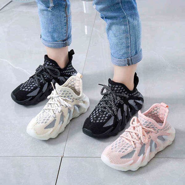 

joney green girls' sports breathable mesh boys fly woven casual korean kids children's running shoes chaussure enfant g220422, Black;red