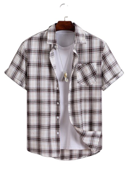 

men plaid print shirt without tee 67an#, White;black