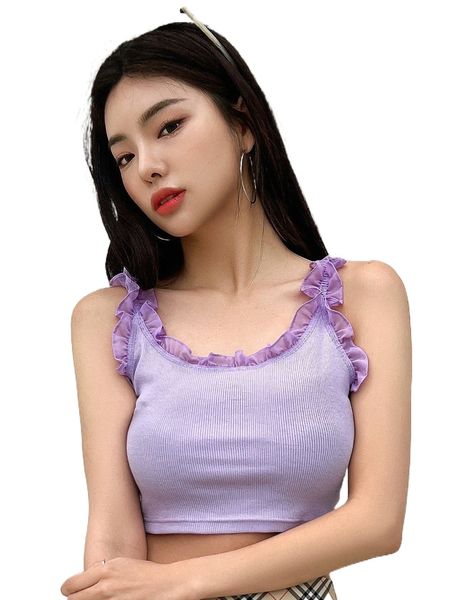 

dazy frill trim crop tank l1ew#, White