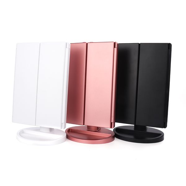 

21 leds folding lamp luminous makeup mirror 2x/3x magnifying 180 degree rotating adjustable tablecosmetic mirrorsnew