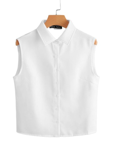 

button front sleeveless blouse k5sn#, White