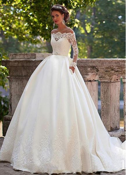 

2022 new bridal wedding dress off-shoulder long-sleeved slim fashion big tail large size wed dresses vestido de novia, White