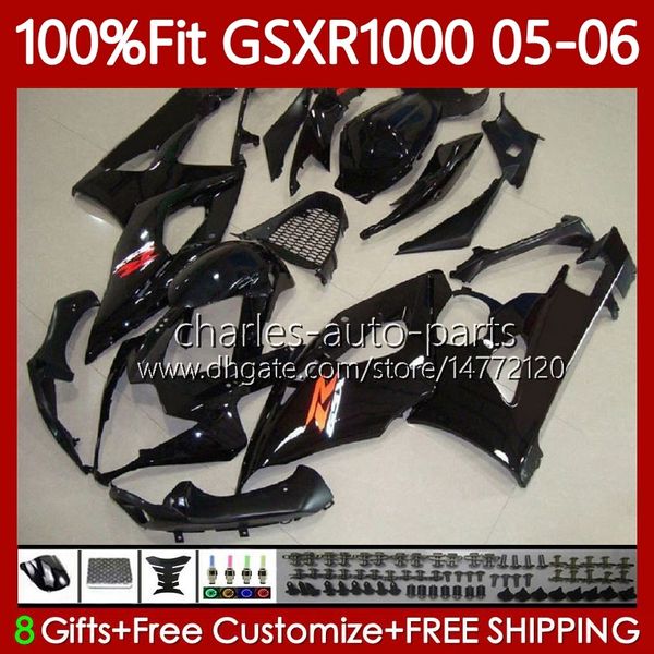 Kit OEM Bodys para SUZUKI Glossy Black GSX-R1000 GSXR 1000 CC K5 05-06 Bodywork 122No.6 1000CC GSXR-1000 GSXR1000 05 06 GSX R1000 2005 2006 Injecção Mold Fairing