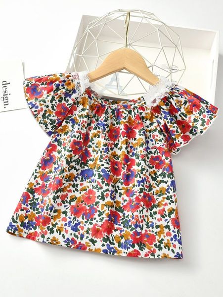 

little girl's patchwork lace print shirt she, White;black