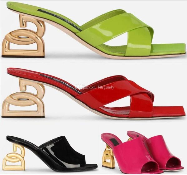 

with box designer slippers heel shoes sandals pumps shiny calfskin muller shoes high heels, Black