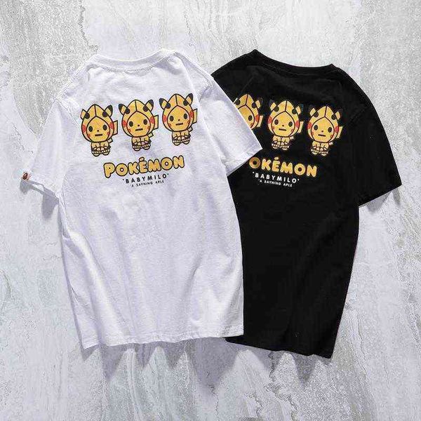 

leisure summer men and wo pr crepe cartoon animation cotton pullover short sleeve youth popular round neck t-shirt, White;black