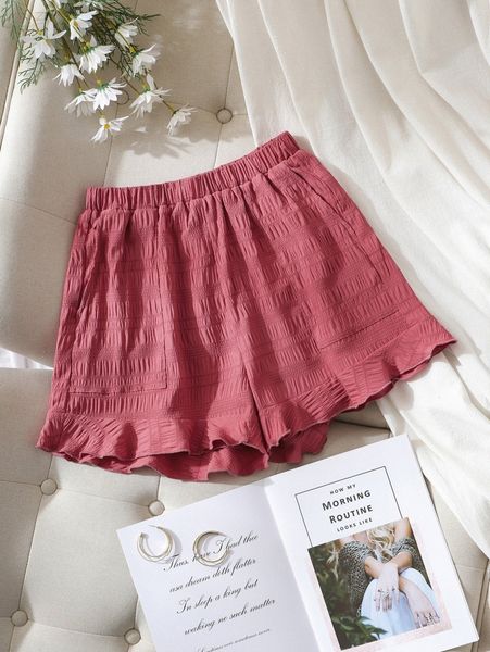 

textured ruffle hem shorts e3nl#, White;black
