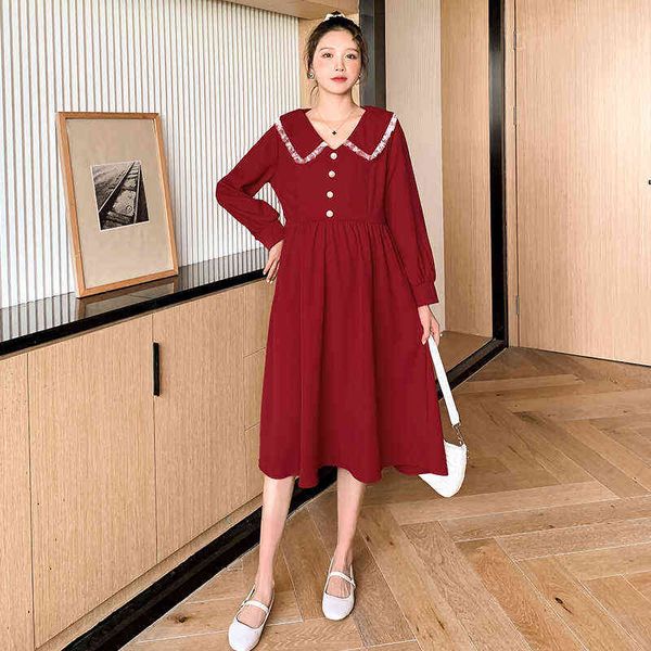 

black red maternity long loose dress autumn turndown collar pregnant woman party dress plus size female clothing elegant dress j220628, White