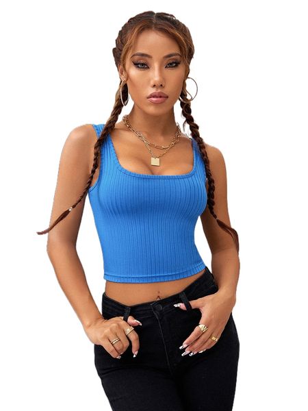 

ribbed knit scoop neck crop tank q13h#, White