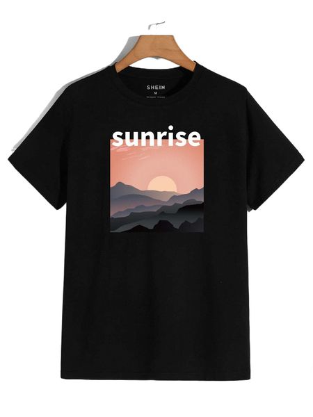 

men sunrise and letter graphic tee m33e#, White;black