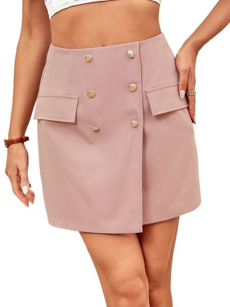 

double button flap detail skirt n20d#, Black