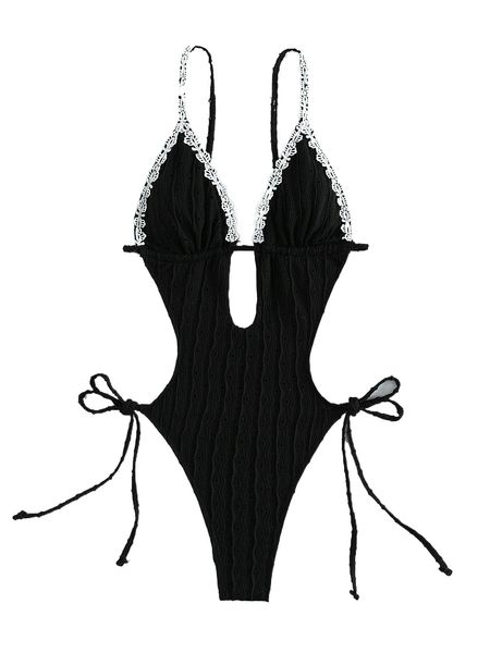 

eyelet embroidery cut out one piece swimsuit z5ff#, White;black