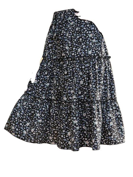 

ditsy floral ruffle hem skirt 13lr#, Black