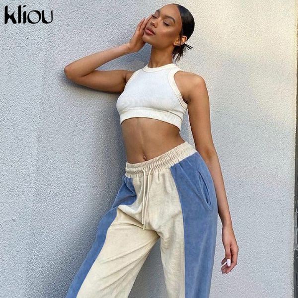 

hipster fashion women trousers autumn corduroy stitching color blocking letter print pants mid-waist slim high street wear, Black;white
