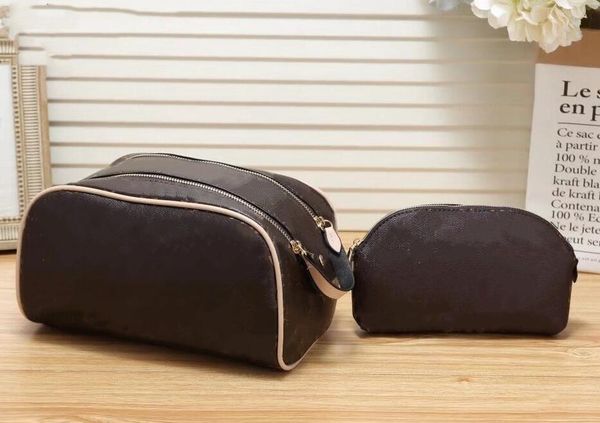 

designer cosmetic bags travel toilet bag men women wash pocket leather monograms large capacity makeup toiletry bag pouch 2 piece clutch wal, Red;black