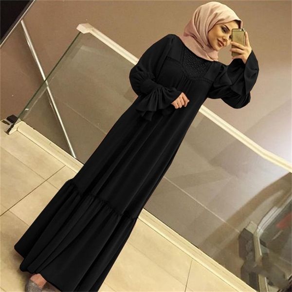

wepbel arab muslim fashion dress pure color splice long bell sleeve pleated big swing plus size dresses s5xl y200102, White;black