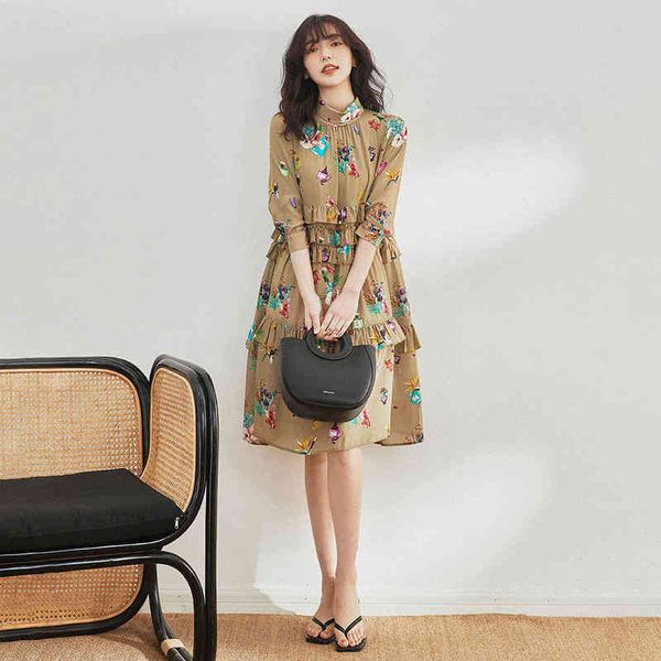 

silk spring and summer style dress women's elegant grey mulberry pullover cake skirt, Black;gray