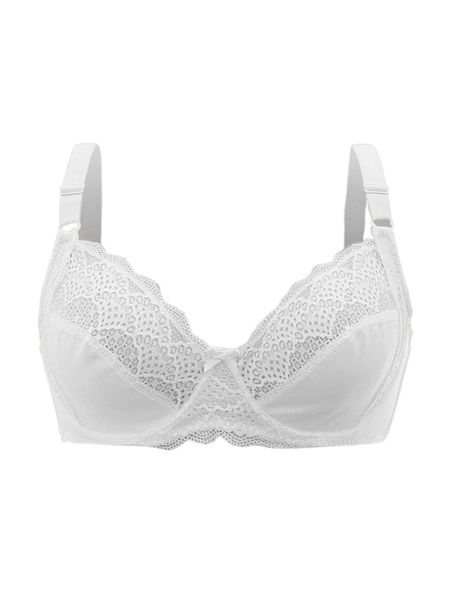 

plus contrast lace scallop trim underwire bra n0wt#, Black;white