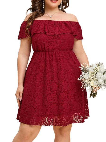 

plus ruffle trim lace dress q8qh#, Black