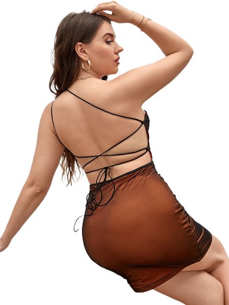 

plus lace-up backless one shoulder bodycon dress q4kv#, Black