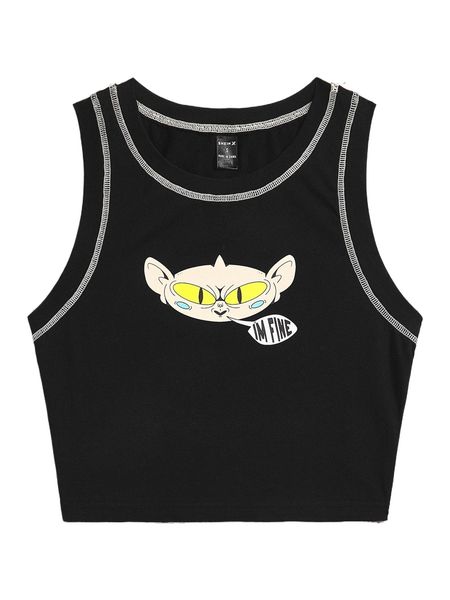 

x moldazor cartoon & slogan graphic stitching tank p5fs#, White