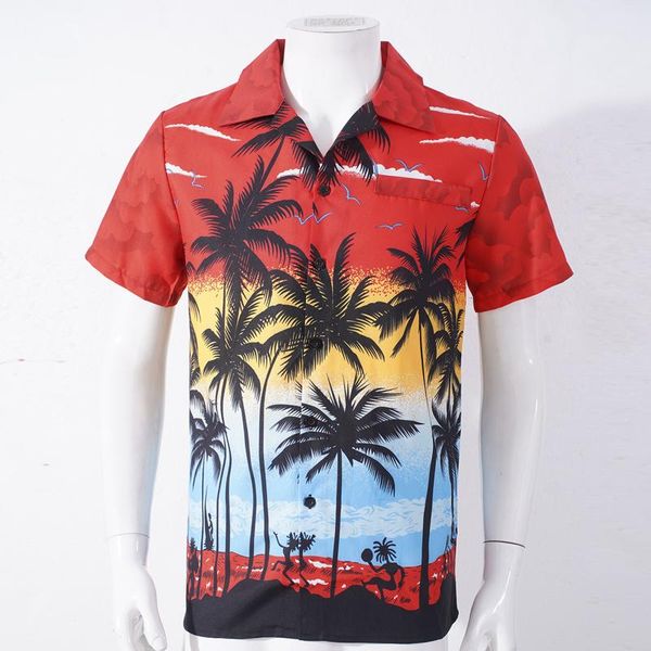 

men's t-shirts men coconut tree printing short sleeve button down shirt for tropical vacation beach travelling casual, White;black
