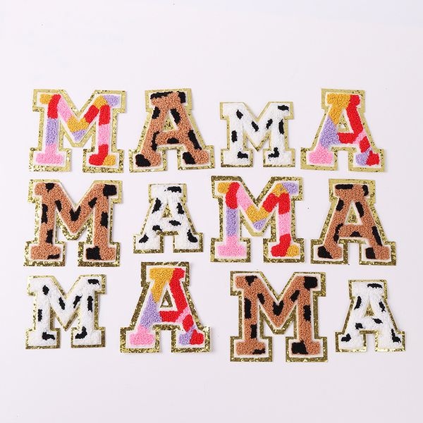 

sewing notions a-z letters iron on patches large size leopard print towel alphabet stickers for clothing embroidery appliques clothes name d, Black
