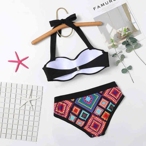 

all in women's one hard pack geometric printed split bikini swimsuit, White;black